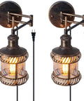 Two Pack Two In One Industrial Wall Sconce Lights Plug In Or Hardwired Antique Bronze Swing Arm Lamps With On Off Switch 270 Degree Adjustable Angles