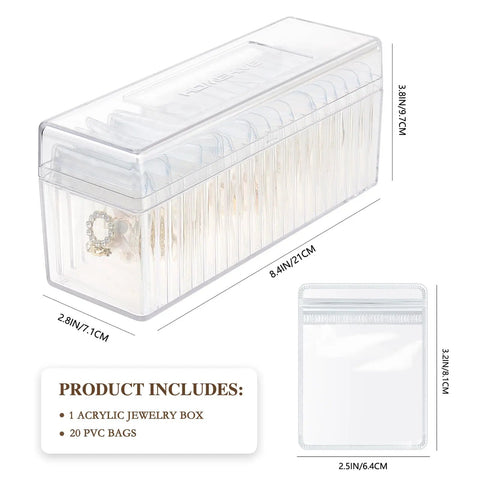 Clear Acrylic Jewelry Box Organizer With 20 Anti Tarnish Bags, Portable Travel Jewelry Case