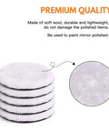 Stack of soft wool pads for car polishers, part of 7 Pcs Pro Grade Wool Buffing Pads For Car Polisher, 3 Inch 80 mm with M10 Drill Adapter.