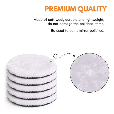 Stack of soft wool pads for car polishers, part of 7 Pcs Pro Grade Wool Buffing Pads For Car Polisher, 3 Inch 80 mm with M10 Drill Adapter.