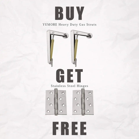 Gas Struts 200N 30Lb Heavy Duty Safety Pneumatic Hinges displayed with free stainless steel hinges