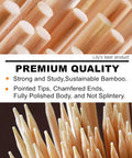 The Real Deal Natural Bamboo Skewers For Backyard Barbecue And Roasting Marshmallows 4mm Thick Solid Round Shape showing polished bamboo skewers.