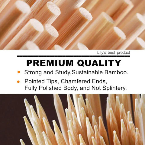 The Real Deal Natural Bamboo Skewers For Backyard Barbecue And Roasting Marshmallows 4mm Thick Solid Round Shape showing polished bamboo skewers.