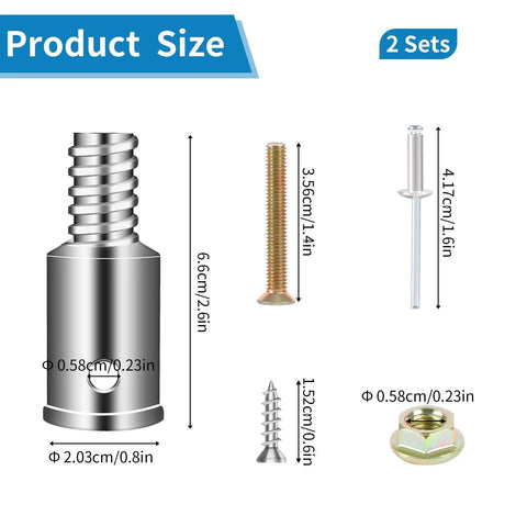 Dimensions and components of Three Quarters Inch Threaded Tip Replacement Kit showing metal tips and screws for poles.