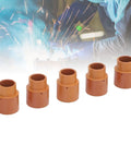 Five Piece Plasma Swirl Ring Kit for Versa Cut 40 Torch CB50 CB60 CB70, flame retardant ABS rings with welding background.