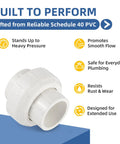 Heavy Duty 50 Pack Of 2 Inch PVC Slip Union Couplings Schedule 40 Solvent Weld Fittings Built Like A Tank For Plumbing Jobs That Guarantee Zero Leak Drama And Smooth Flow Performance, PVC coupling showing durable design.