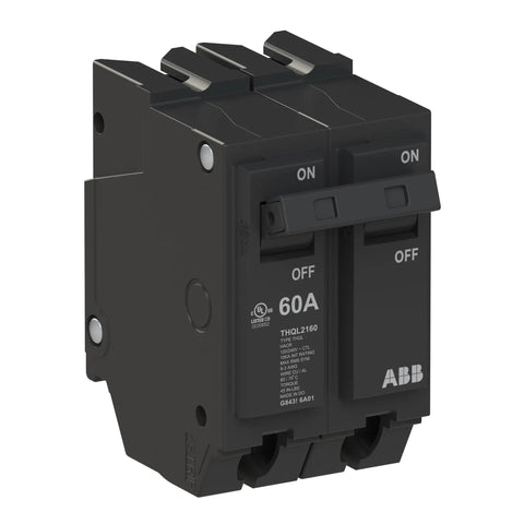 60 Amp Double Pole Circuit Breaker For 120/240V Panels With 10 kAIC Interrupt Rating - Thermal Magnetic Plug-On Load Center Breaker For Residential And Commercial Safety Beefy Protection, black ABB unit