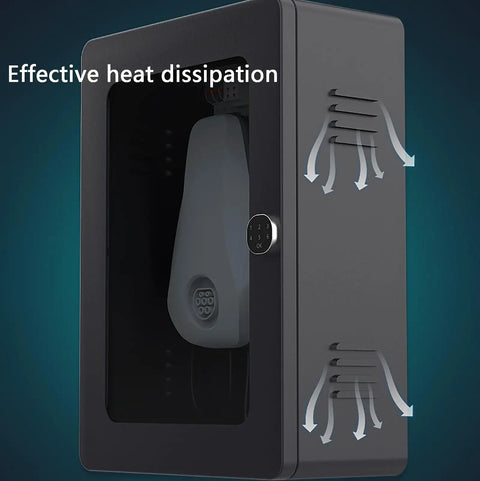 Rugged Workhorse Wall Mount EV Charger Protection Box With Vented Heat Dissipation showing effective heat dissipation and security lock.