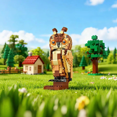Owl Model Kit Building Set For Adults And Kids Ages 9 And Up, Super Fun Creative Animal Figures Collection, Ideal Valentines Day And Birthday Gift For Boys Girls Couples And Animal Lovers. Owl display model on grass