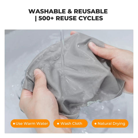 Close-up of K&F CONCEPT 6-pack gray microfiber lens cleaning cloths being washed under water