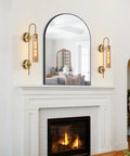 Amber Glass Wall Sconce With Brass Tube, 1 Light Modern Mid Century Vanity Fixture for Bedroom, Living Room and Bathroom