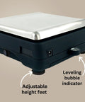 Platinum PRO6000 Digital Jewelry Scale corner view showing adjustable height feet and leveling bubble indicator