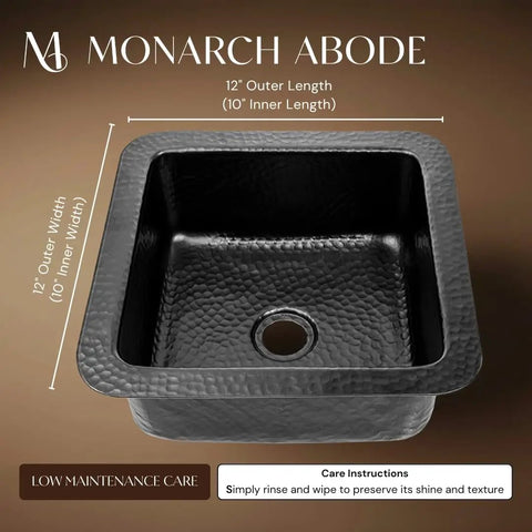 Top view of Glasgow 12-Inch Dual Mount Bar Prep Sink Hand Hammered Matte Black Aluminum Drop-In Or Undermount Kitchen Sink