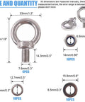 304 Stainless Steel M8 Eye Bolts Beefy Lifting Ring Set With Lock Nuts Washers And Flat Washers size chart and quantity