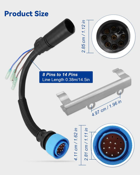 Outboard Ignition Wiring Harness Adapter 8 Pin To 14 Pin For Mercury Mariner Quicksilver Mercruiser, plug details