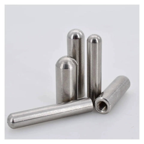 Stainless Steel Internal Thread Dowel Pins Set With M3 To M6, cylindrical pins showing smooth finish and female tapped end