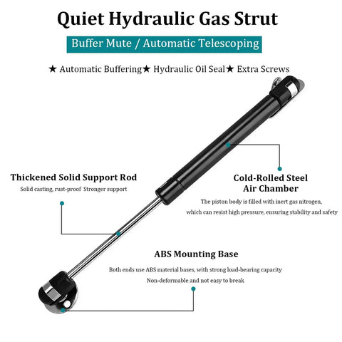 Quiet hydraulic gas strut featuring two pack car gas prop spring struts 100N heavy duty lift support with mounting brackets.