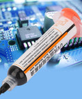 Light Curing Solder Mask Ink In Black For PCB And BGA Repair tube on blue circuit board background