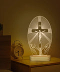 Jesus Cross Night Light USB Powered Cozy Bedside Lamp with 3D illusion, warm yellow glow for home decor, ideal for kids rooms
