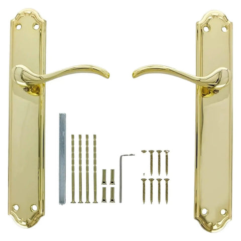 Solid Gold Plated Zinc Alloy Door Handles One Pair Built To Grind European Style with installation hardware.