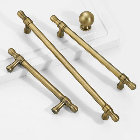 5 Inch Cabinet Pulls Brushed Antique Brass, Heavy Duty Kitchen Cabinet Handles shown on white surface