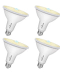 Four Motion Sensor Outdoor Flood Lights Dusk To Dawn Security Bulbs E26 PAR38 3000K Warm White 1050 Lumens Waterproof LED For Porch And Driveway 4 Pack Gen 4 No Brainer Upgrade on white background
