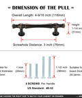 Diagram showing dimensions of 10 Pack 3 Inch Hole Centers Antique Brass Cabinet Pulls Vintage Brass Cabinet Hardware.