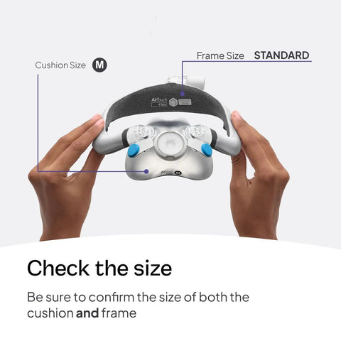AirTouch F30i Comfort Frame System Without Headgear With Medium Cushion And Standard Frame held showing cushion and size