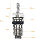 Close-up of valve core from 56 Piece R134a R12 AC Valve Core Kit With Quick Remover showing dimensions and brass material