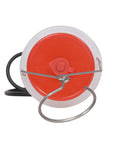 Bottom view of 500ml Motorcycle Auxiliary Fuel Tank with cut-off valve and vent, showing clamps and vent design for bike tuning.