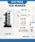Dimensions and parts for Upgraded 4317943 Refrigerator Ice Maker Assembly Replacement for Multiple Major Brands