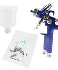 High End Mini Pneumatic Paint Sprayer With Gravity Feed Cup And 0 8MM Nozzle showing blue spray gun and cup for detailed coating work.