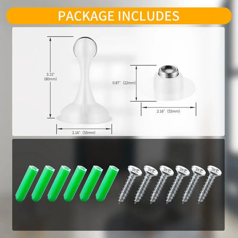 Package includes Heavy Duty Stainless Steel Door Stopper With Magnetic Catch, Durable Door Holder, screws, and anchors.
