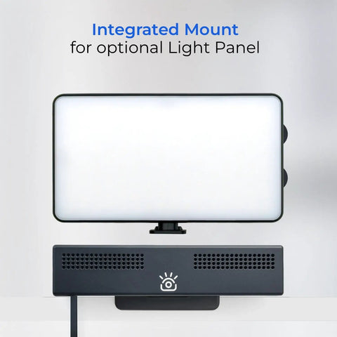 Pro 4K Eye Level Webcam With Retractable Arm For Flawless Video Calls And Live Streaming On PC And Mac mounted with light panel.
