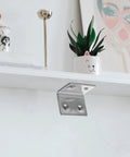 Ten Pack 304 Stainless Steel Shelf Brackets 90 Degree L Shaped Support installed under white shelf for stability