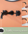 Matte Black Wall Mount Bathroom Faucet With Two-Handle Design, Honeycomb Spout For Less Splash, 8 Inch Center Rough-In Valve Included