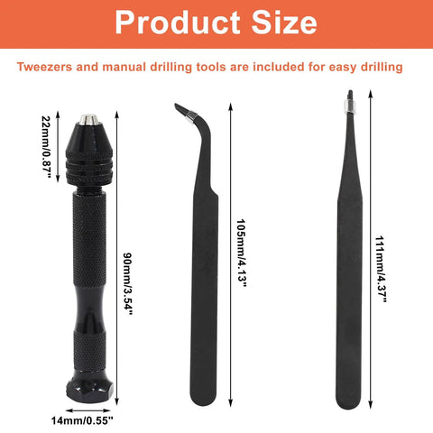 Pin Vise Hand Drill Tools Set Black Finish with 20 Mini Twist Drill Bits High Speed Steel and 2 Tweezers Dope for Jewelry Making Electronics Model Work and Precise Hobby Drilling, 90mm