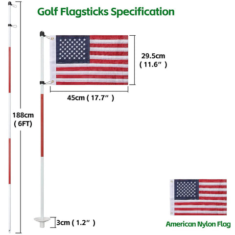 6 Foot Double Sided American Flag Golf Flagstick For Putting Green Portable Five Section Pole specifications