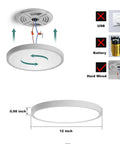 12 Inch Motion Sensor LED Ceiling Light With Remote Wired Modern Flush Mount Fixture diagram for installation and dimensions.