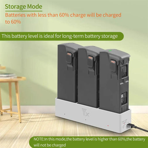 Three-Battery Drone Charging Hub For Avata 2, Two-Way USB Charger With Sequential Charging, Grey, Storage Mode, Batteries Not Included