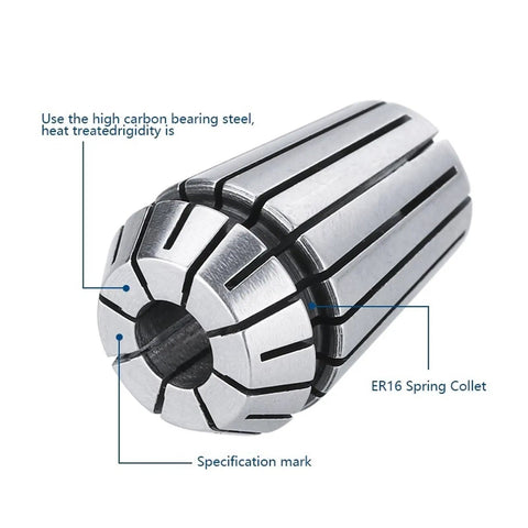 Close-up of ER16 spring collet from Er16 Collet Chuck Kit 10 Pcs With Wrench 1-10mm Pro Grade Spring Chuck Clamping Tool