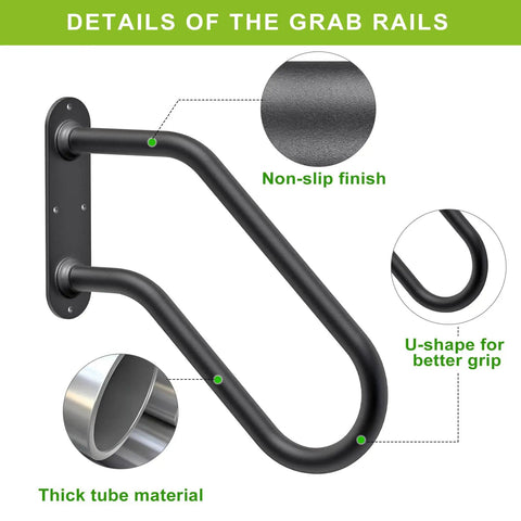 Details of Badass Heavy Duty Wall Mount Handrail For Patio Steps Solid Steel Safety Grab Bar with non-slip finish and thick tube material.