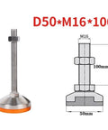 Set Of 4 Heavy Duty Adjustable Leveling Feet, Rock Solid Carbon Steel Levelers With 50mm Rubber Base, pro grade 50mm diameter leveler with 100mm height.