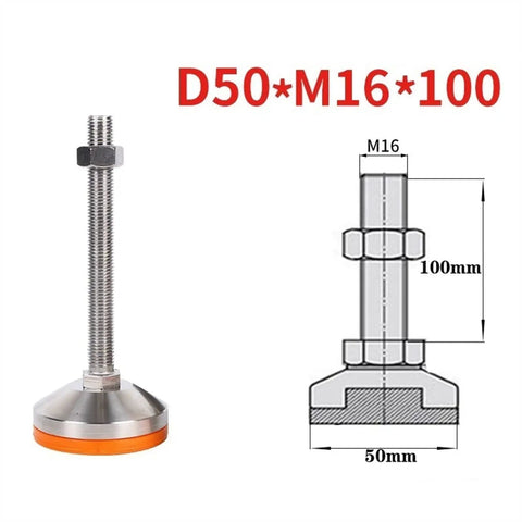 Set Of 4 Heavy Duty Adjustable Leveling Feet, Rock Solid Carbon Steel Levelers With 50mm Rubber Base, pro grade 50mm diameter leveler with 100mm height.