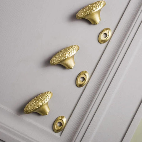 Antique Brass Cabinet Knobs 4 Pack Copper Oval Handles for Kitchen and Bathroom Cabinets and Drawers Durable Retro Hardware