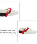 2 Pack ESD Anti Static Foot Heel Straps And Adjustable Wrist Strap Band shown on sneaker for grounding and static elimination