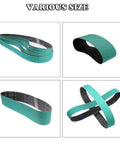 Zirconium Oxide Sanding Belts 120 Grit Hardcore Self Sharpening Aggressive Cut 630mm X 50mm Continuous Loop displayed in various sizes.