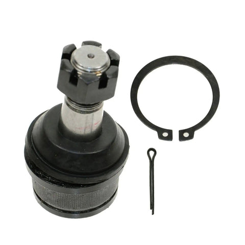 Front Steering And Suspension Kit With Radius Arm Bushings Inner And Outer Tie Rods Upper And Lower Ball Joints And Tie Rod Adjusting Sleeves For A Solid Ready To Roll Ride. Ball joint, snap ring and pin on white background.