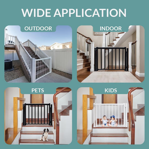 Wide application of adjustable aluminum deck gate kit in white for one and a half inch pickets fits openings up to 48 inches cut to height.