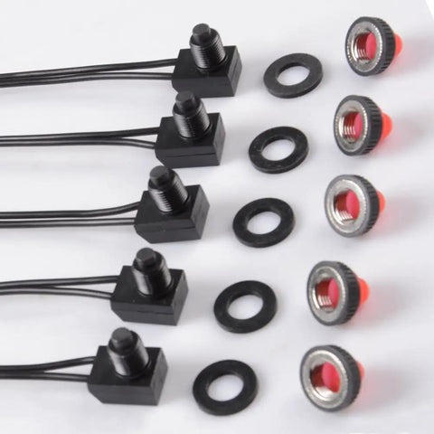 5 Pack 12V Push Button Switches Waterproof On Off Light Switches For LED Rigs Cars Bikes Boats And ATVs UTVs With Rectangular Base And Wire Leads Includes Durable Copper Contacts And Sealed Rubber Boot For Superior Weatherproof Performance, 17 x 14 mm